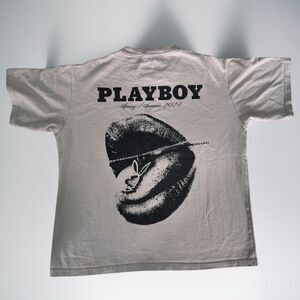 Homme + Femme Playboy Tongue Tied  Heavy Weight T-Shirt Men’s Sz Large Tan Beige